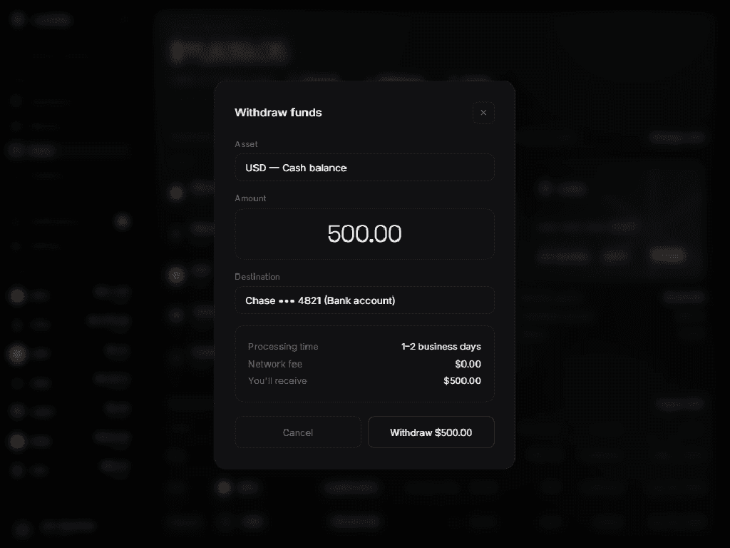 Analytics view showing KPI hero, performance chart, and asset P&L breakdown