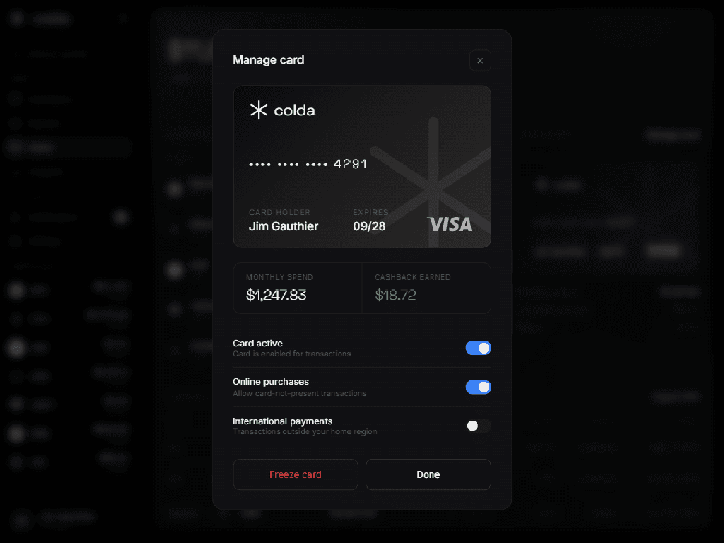 Swap dialog with from/to asset pickers, amount inputs, rate preview, and fee breakdown
